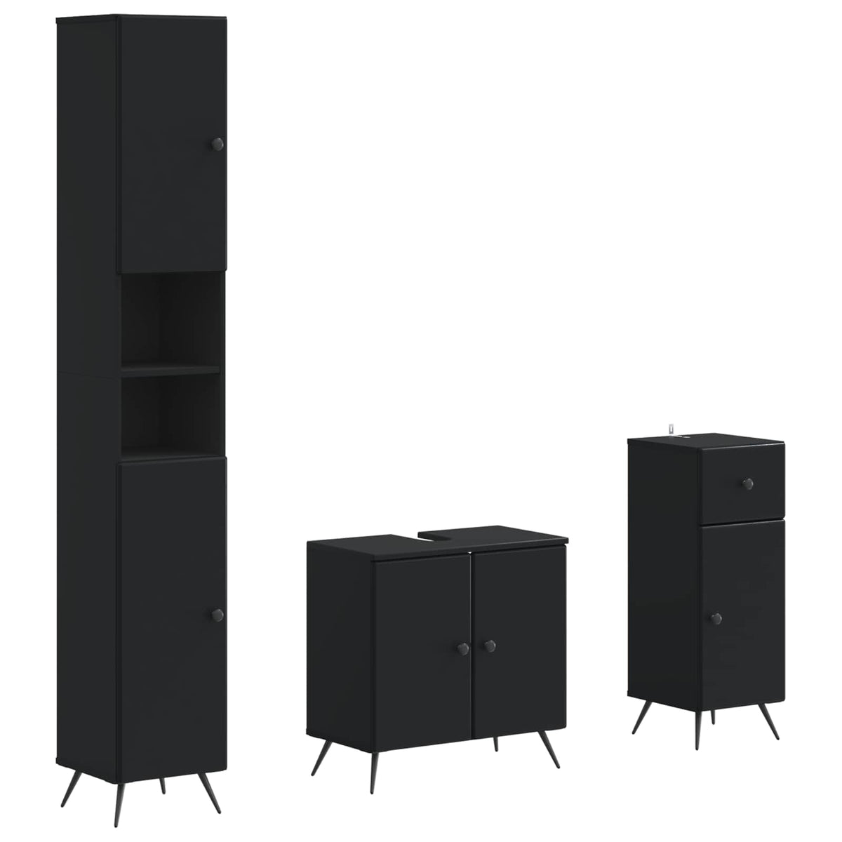 3 Piece Bathroom Cabinet Set EDE Engineered Wood Black Round edge