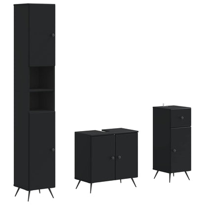 3 Piece Bathroom Cabinet Set EDE Engineered Wood Black Round edge