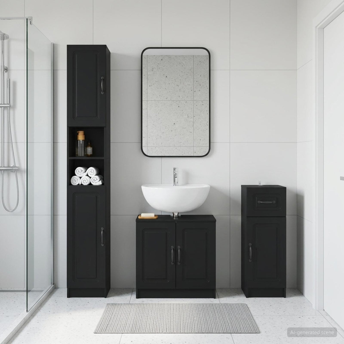 vidaXL 3 Piece Bathroom Cabinet Set EDE Engineered Wood Black
