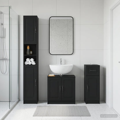 vidaXL 3 Piece Bathroom Cabinet Set EDE Engineered Wood Black