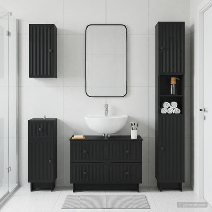 vidaXL 4 Piece Bathroom Cabinet Set EDE Black Engineered Wood 1