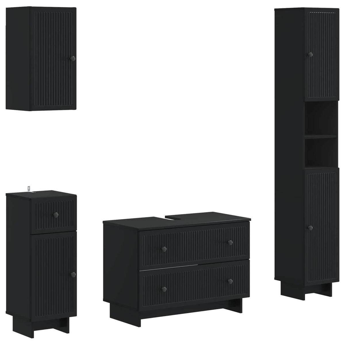 vidaXL 4 Piece Bathroom Cabinet Set EDE Black Engineered Wood 2