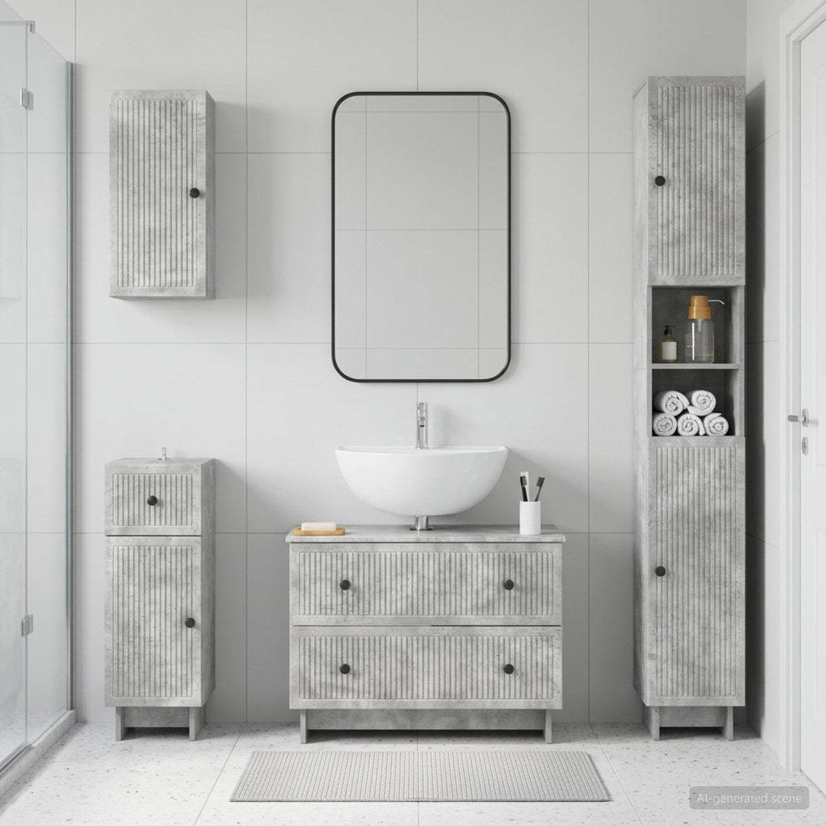 vidaXL 4 Piece Bathroom Cabinet Set EDE Concrete Grey Engineered Wood 1