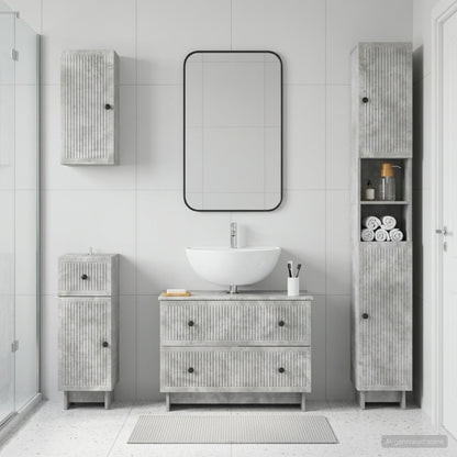 vidaXL 4 Piece Bathroom Cabinet Set EDE Concrete Grey Engineered Wood 1