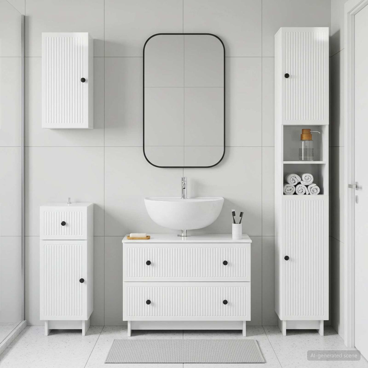 vidaXL 4 Piece Bathroom Cabinet Set EDE High Gloss White 1