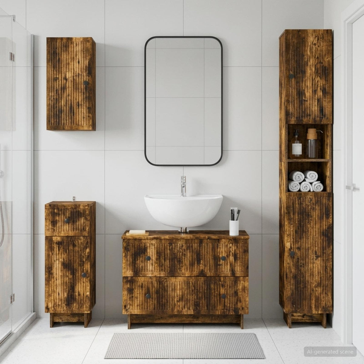 vidaXL 4 Piece Bathroom Cabinet Set EDE Smoked Oak Engineered Wood 1