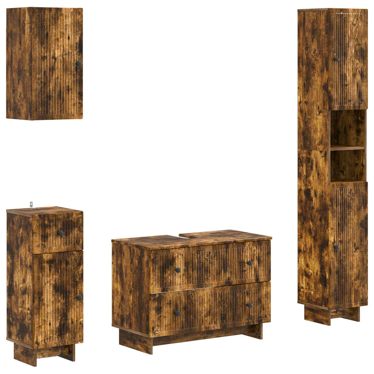 vidaXL 4 Piece Bathroom Cabinet Set EDE Smoked Oak Engineered Wood 2