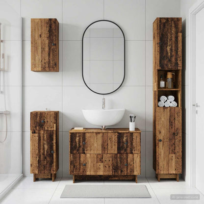 vidaXL 4 Piece Bathroom Cabinet Set EDE Old Wood Engineered Wood 1