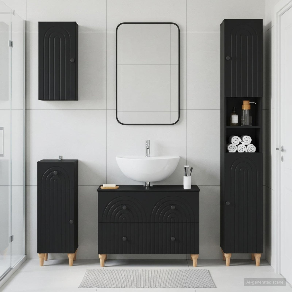 vidaXL 4 Piece Bathroom Cabinet Set ALKMAAR Black Engineered Wood 1