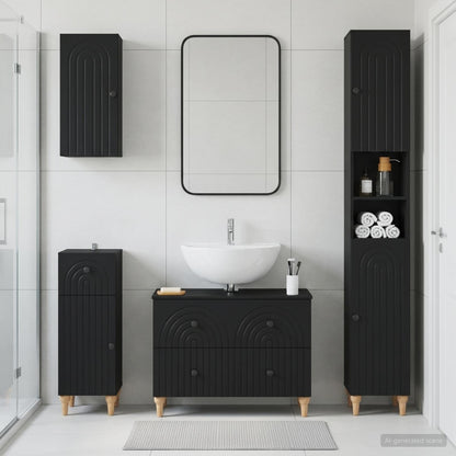 vidaXL 4 Piece Bathroom Cabinet Set ALKMAAR Black Engineered Wood 1
