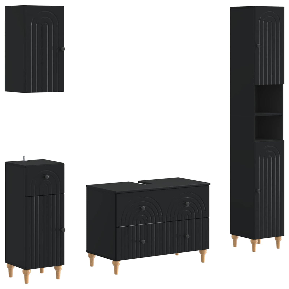 vidaXL 4 Piece Bathroom Cabinet Set ALKMAAR Black Engineered Wood 2