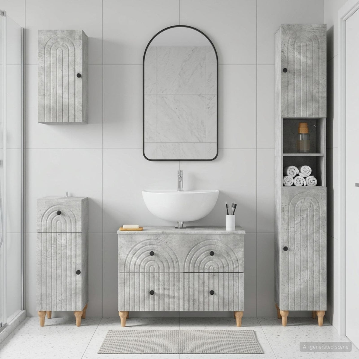 vidaXL 4 Piece Bathroom Cabinet Set ALKMAAR Concrete Grey 1