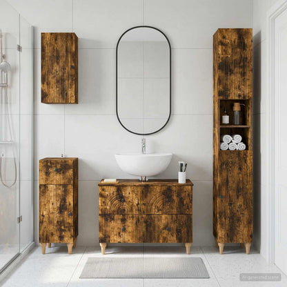 vidaXL 4 Piece Bathroom Cabinet Set ALKMAAR Smoked Oak Engineered Wood 1