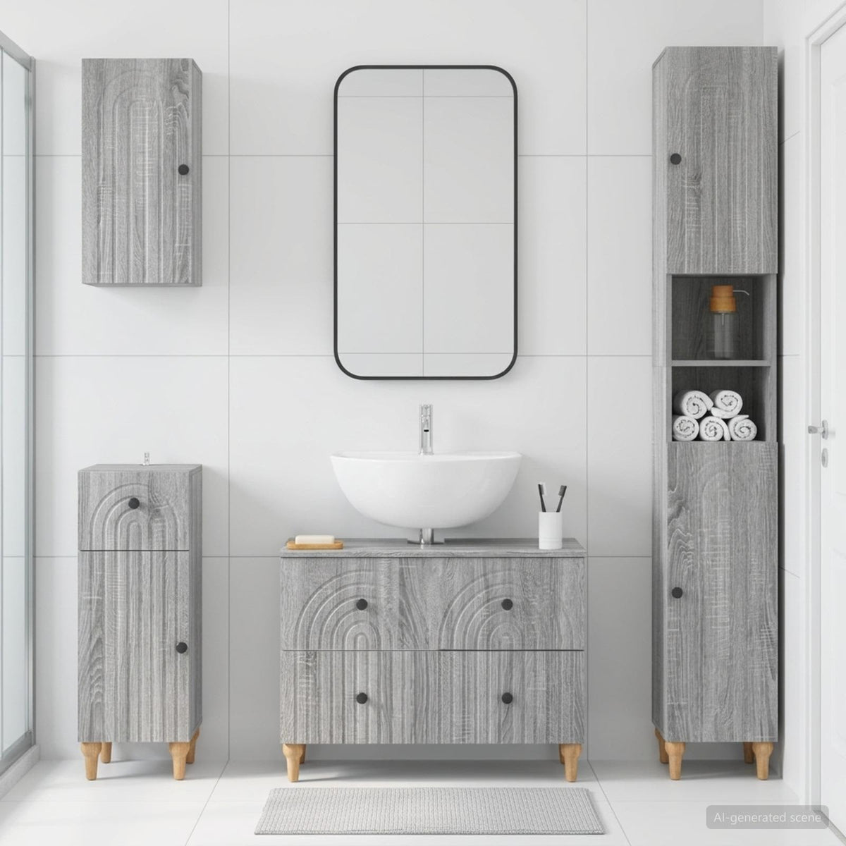 vidaXL 4 Piece Bathroom Cabinet Set ALKMAAR Grey Sonoma 1