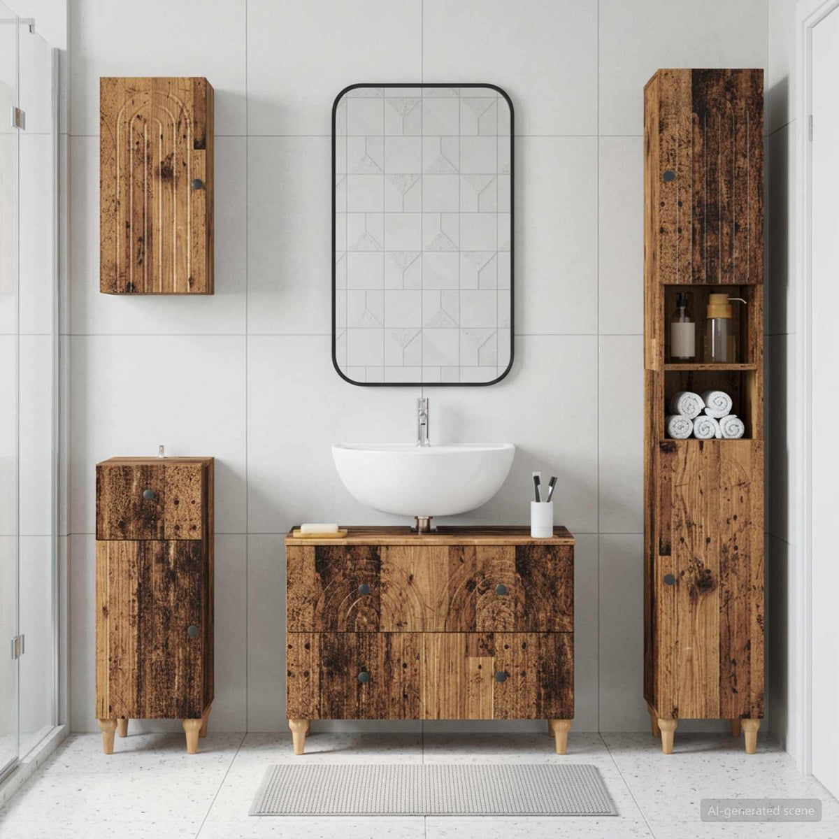 vidaXL 4 Piece Bathroom Cabinet Set ALKMAAR Old Wood Engineered Wood 1