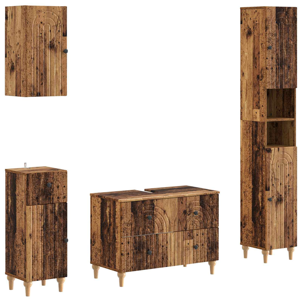 vidaXL 4 Piece Bathroom Cabinet Set ALKMAAR Old Wood Engineered Wood 2