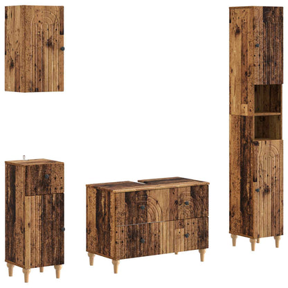 4 Piece Bathroom Cabinet Set EDE Engineered Wood Old wood Round stripes