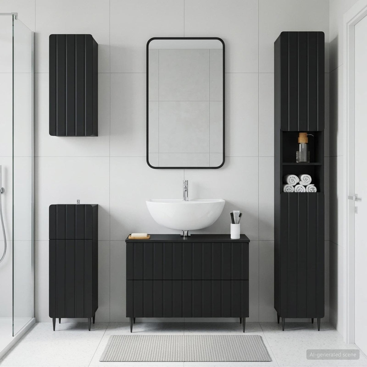 vidaXL 4 Piece Bathroom Cabinet Set ZWOLLE Black Engineered Wood 1