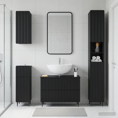 vidaXL 4 Piece Bathroom Cabinet Set ZWOLLE Black Engineered Wood 1