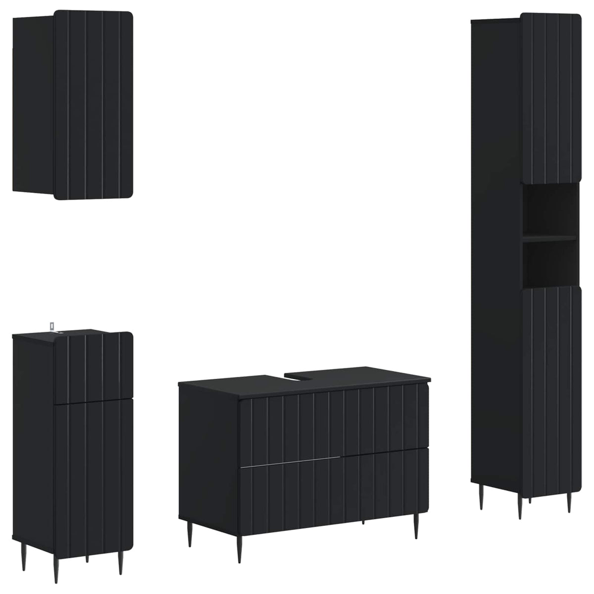 vidaXL 4 Piece Bathroom Cabinet Set ZWOLLE Black Engineered Wood 2