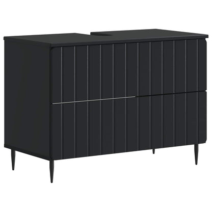 vidaXL 4 Piece Bathroom Cabinet Set ZWOLLE Black Engineered Wood 5