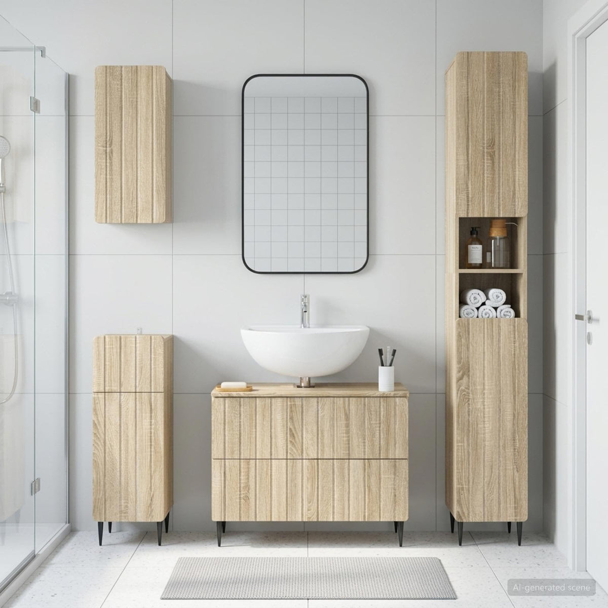 vidaXL 4 Piece Bathroom Cabinet Set ZWOLLE Sonoma Oak Engineered Wood 1