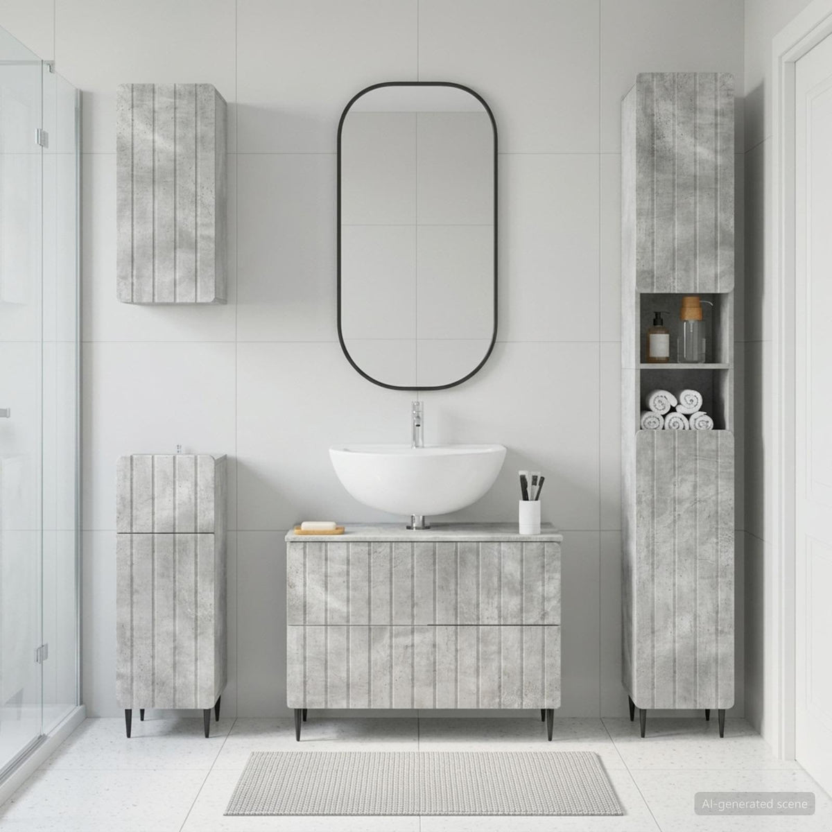 vidaXL 4 Piece Bathroom Cabinet Set ZWOLLE Concrete Grey 1