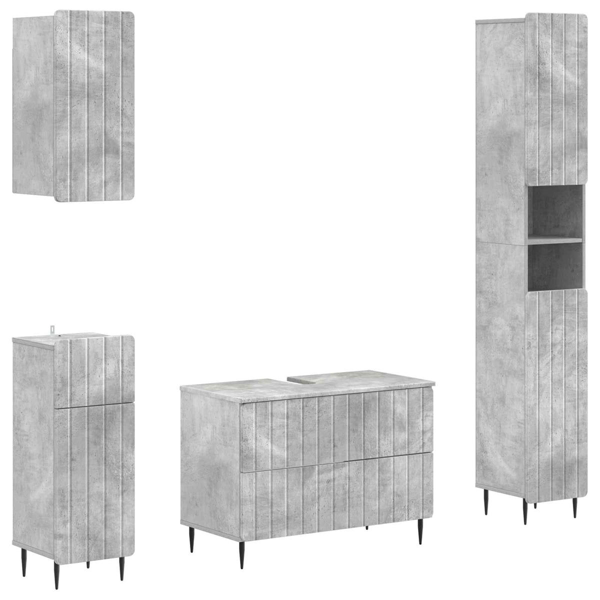 vidaXL 4 Piece Bathroom Cabinet Set ZWOLLE Concrete Grey 2