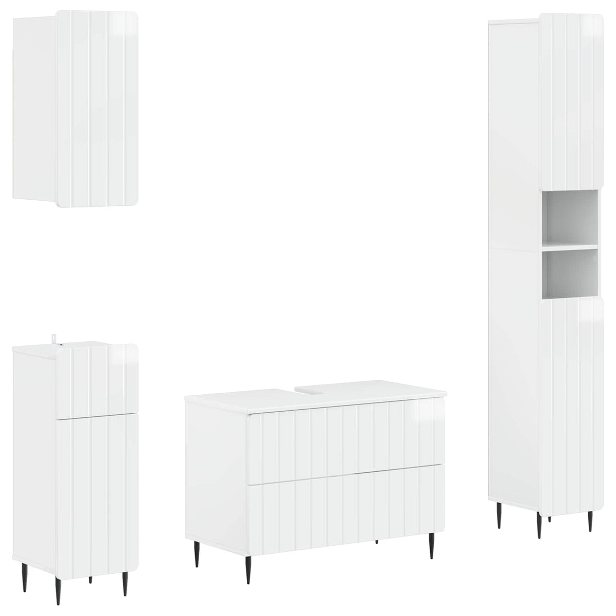 vidaXL 4 Piece Bathroom Cabinet Set ZWOLLE High Gloss White 2