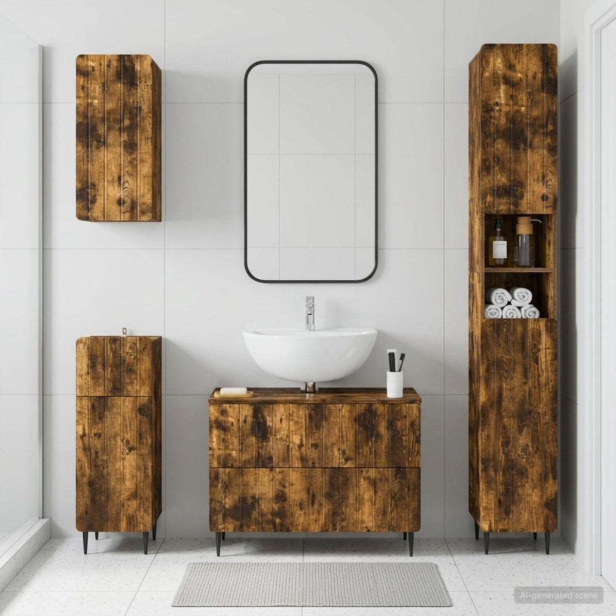 vidaXL 4 Piece Bathroom Cabinet Set ZWOLLE Smoked Oak Engineered Wood 1