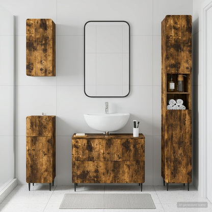 vidaXL 4 Piece Bathroom Cabinet Set ZWOLLE Smoked Oak Engineered Wood 1