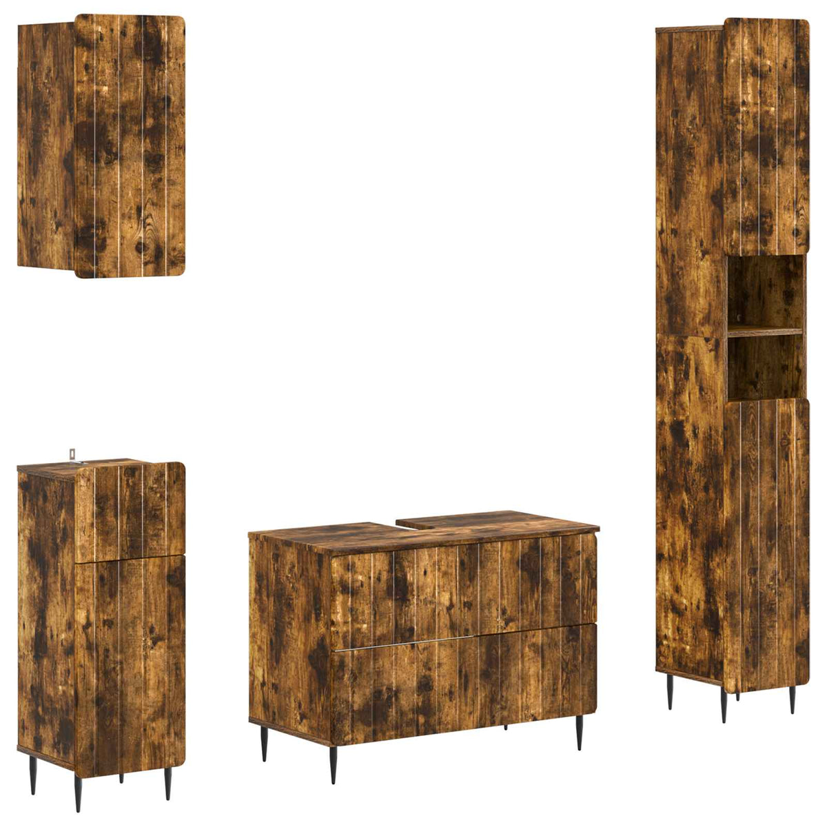 vidaXL 4 Piece Bathroom Cabinet Set ZWOLLE Smoked Oak Engineered Wood 2