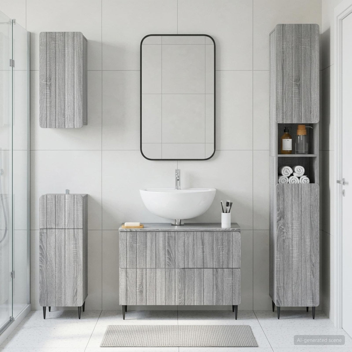 vidaXL 4 Piece Bathroom Cabinet Set ZWOLLE Grey Sonoma Engineered Wood 1