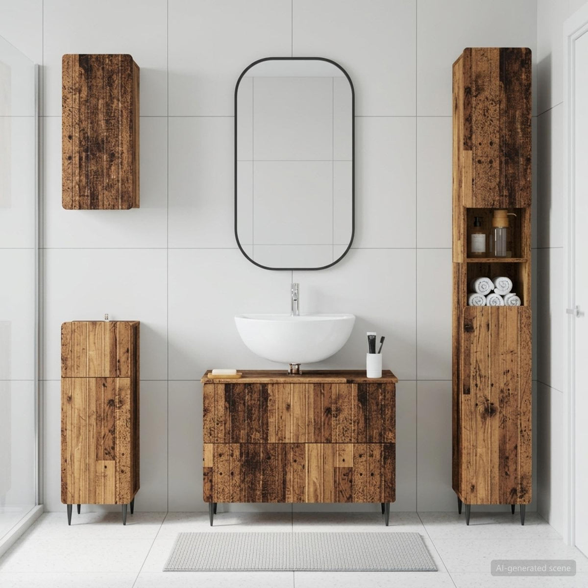 vidaXL 4 Piece Bathroom Cabinet Set ZWOLLE Old Wood Engineered Wood 1