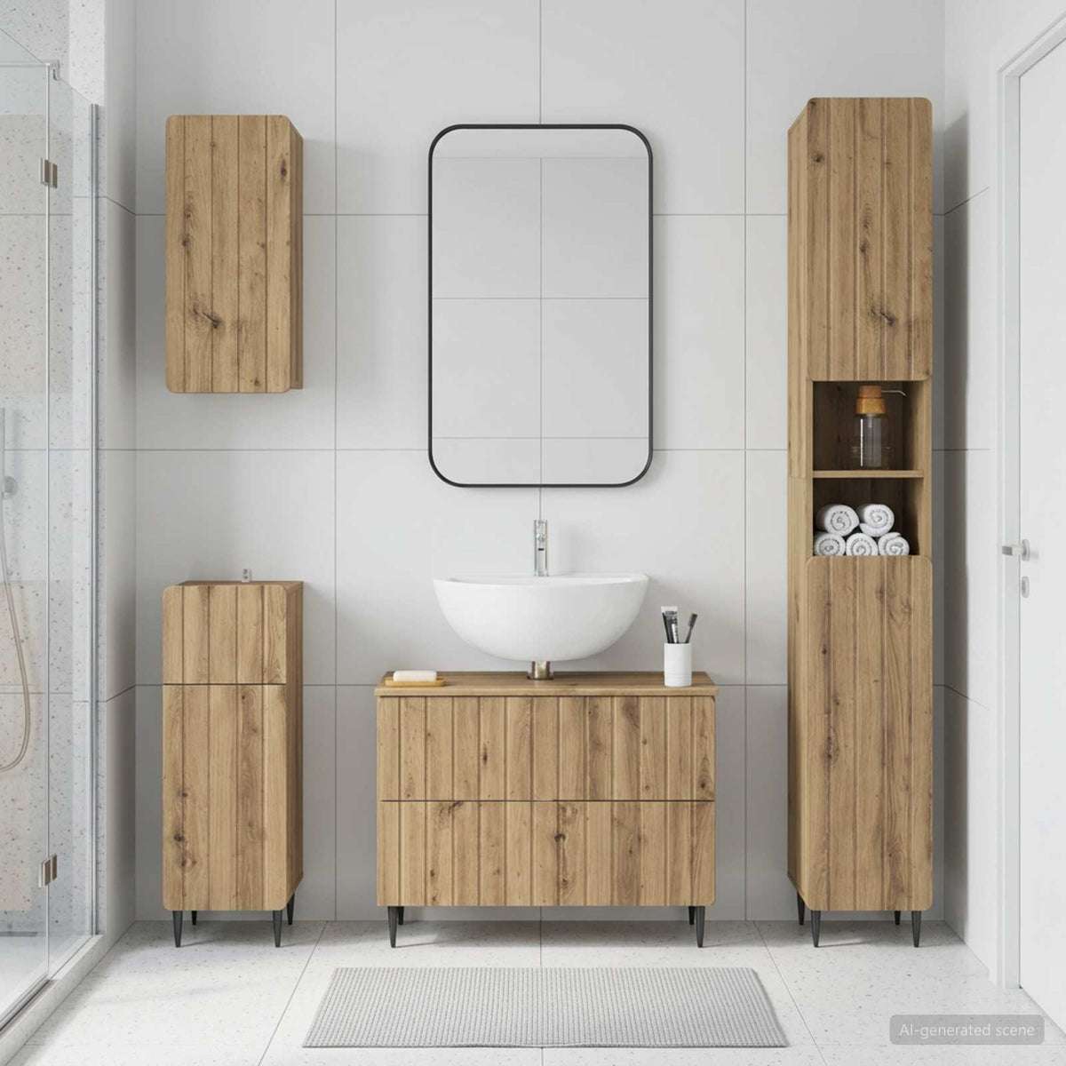 vidaXL 4 Piece Bathroom Cabinet Set ZWOLLE Artisan Oak Engineered Wood 1