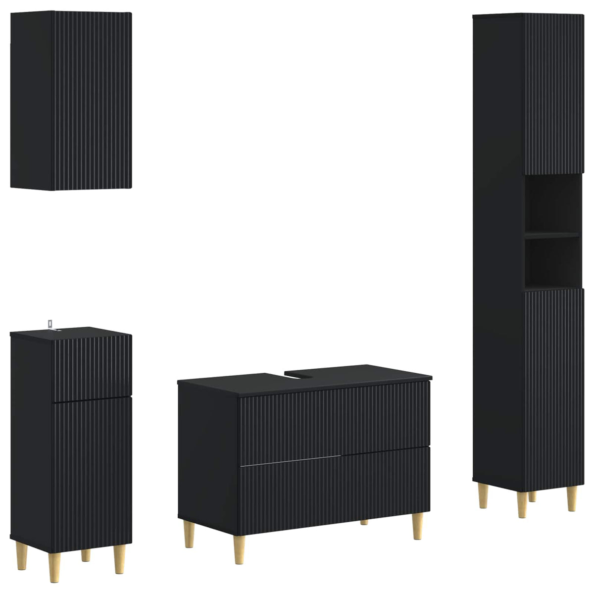 vidaXL 4 Piece Bathroom Cabinet Set ARNHEM Black Engineered Wood 2