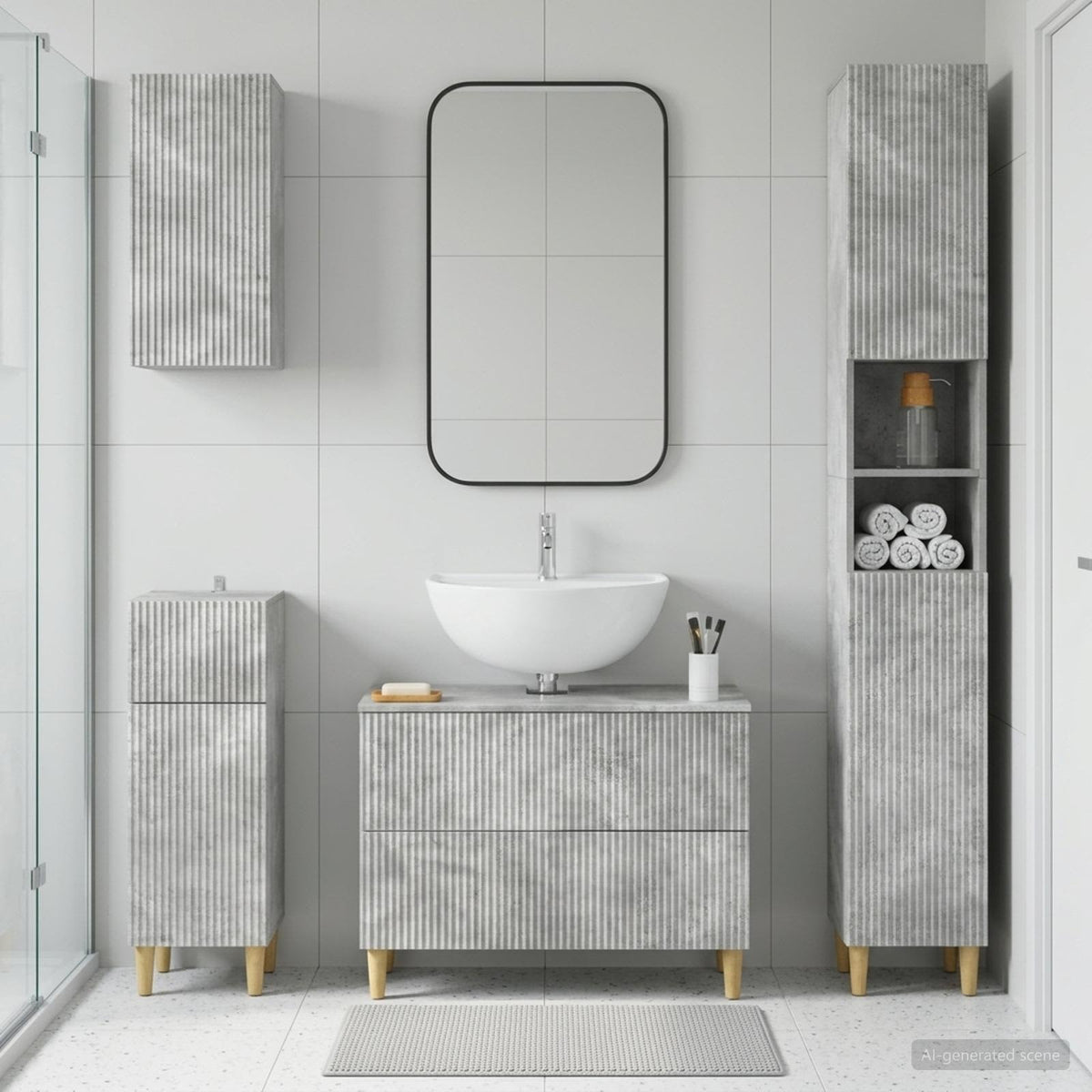 vidaXL 4 Piece Bathroom Cabinet Set ARNHEM Concrete Grey 1