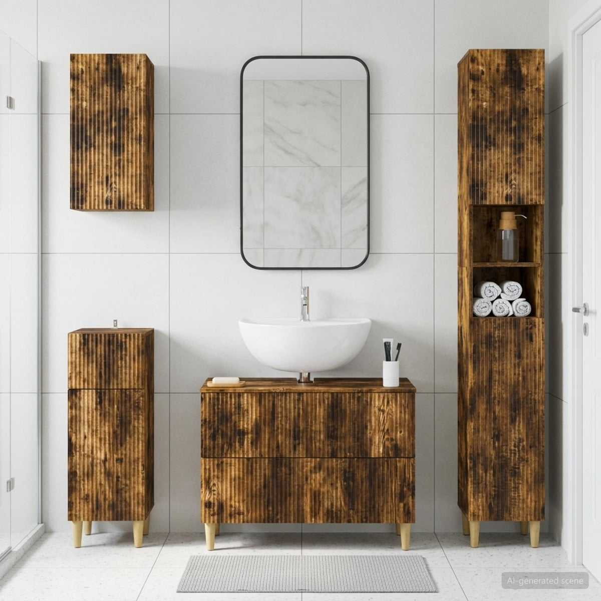 vidaXL 4 Piece Bathroom Cabinet Set ARNHEM Smoked Oak Engineered Wood 1