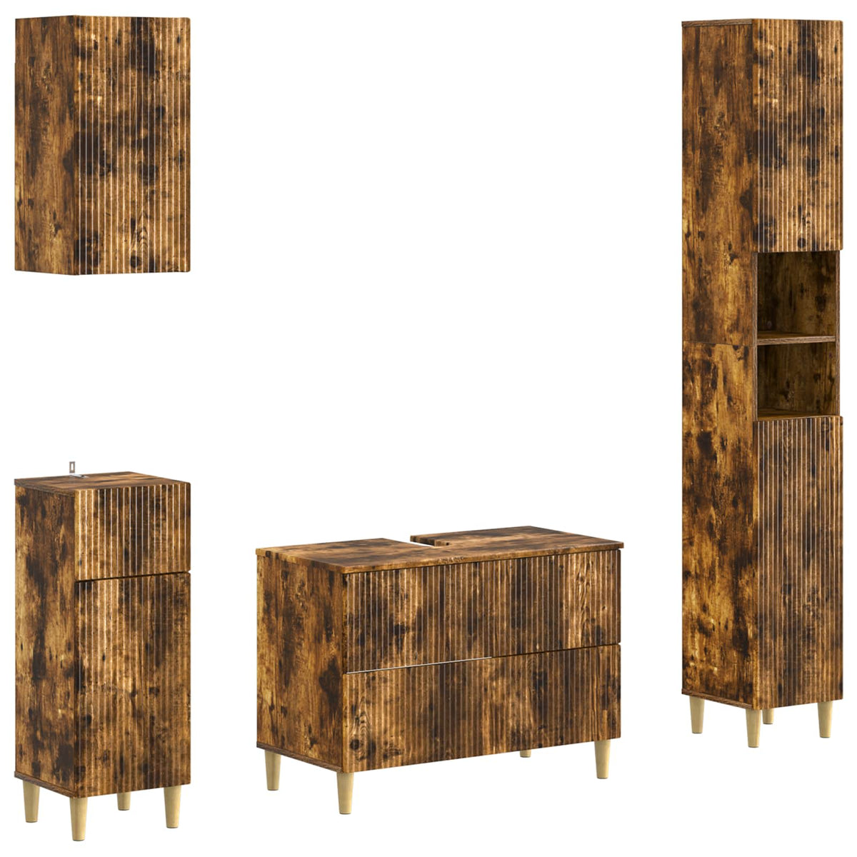 vidaXL 4 Piece Bathroom Cabinet Set ARNHEM Smoked Oak Engineered Wood 2