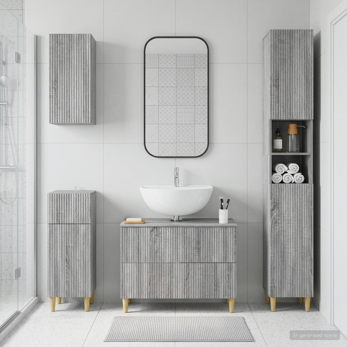 vidaXL 4 Piece Bathroom Cabinet Set ARNHEM Grey Sonoma Engineered Wood 1