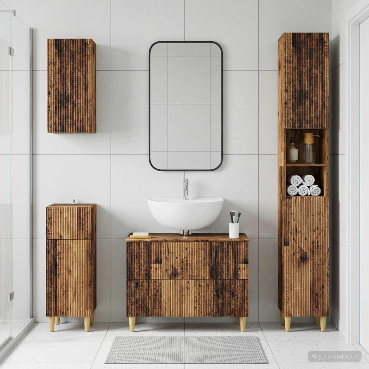 vidaXL 4 Piece Bathroom Cabinet Set ARNHEM Old Wood Engineered Wood 1