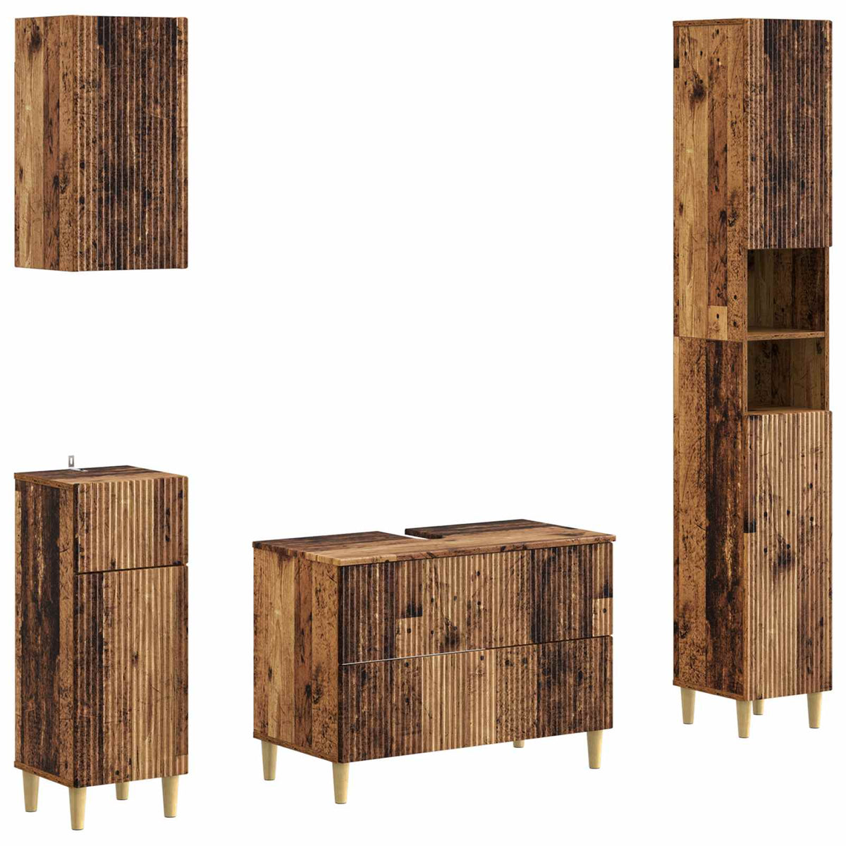 vidaXL 4 Piece Bathroom Cabinet Set ARNHEM Old Wood Engineered Wood 2