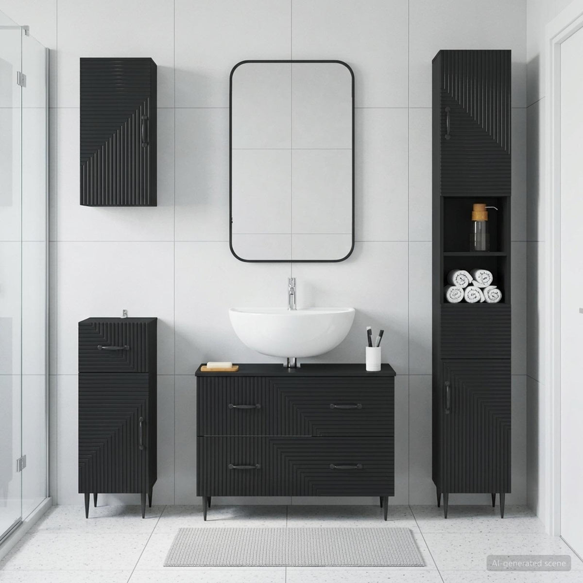 vidaXL 4 Piece Bathroom Cabinet Set HAARLEM Black Engineered Wood 1