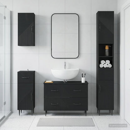 vidaXL 4 Piece Bathroom Cabinet Set HAARLEM Black Engineered Wood 1