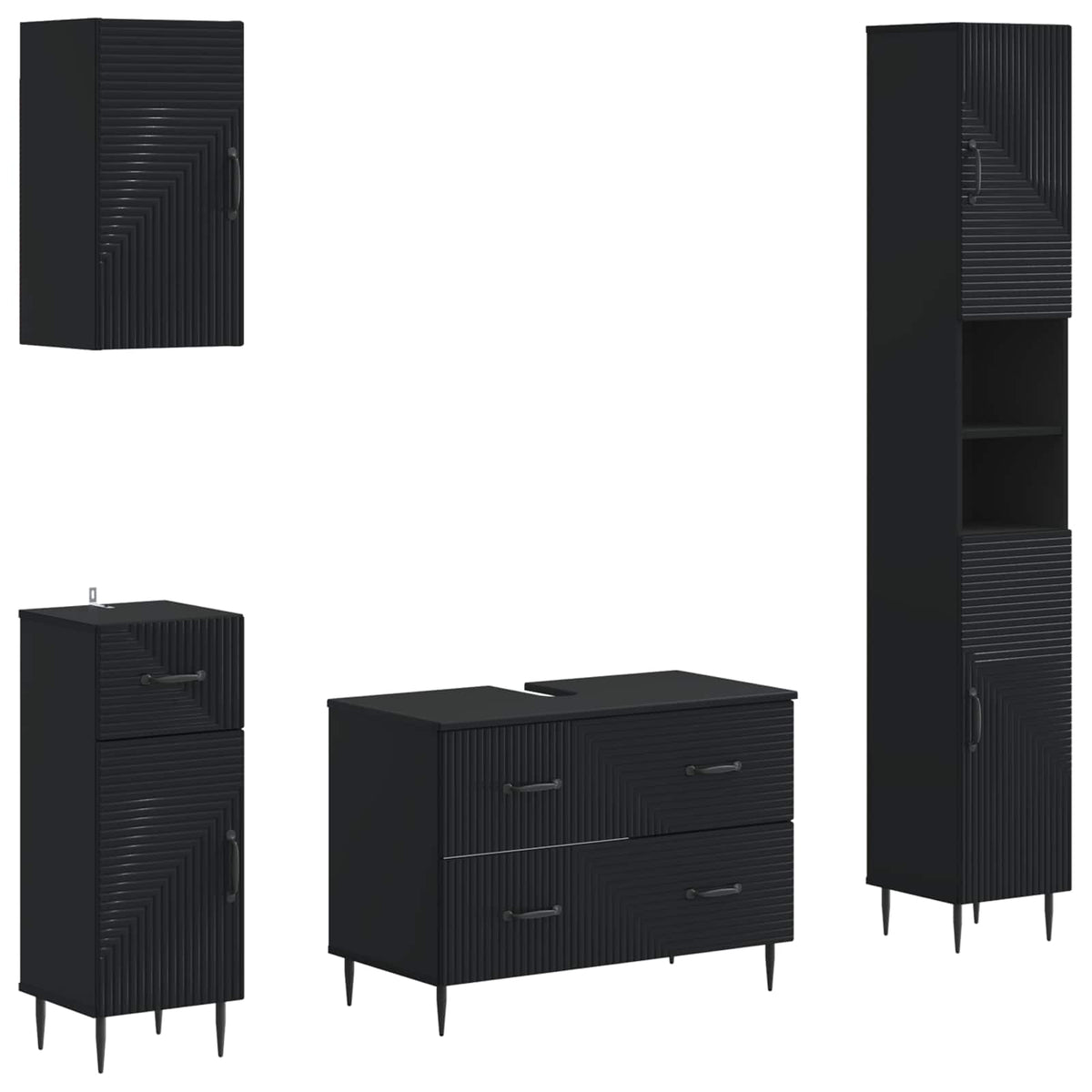 vidaXL 4 Piece Bathroom Cabinet Set HAARLEM Black Engineered Wood 2