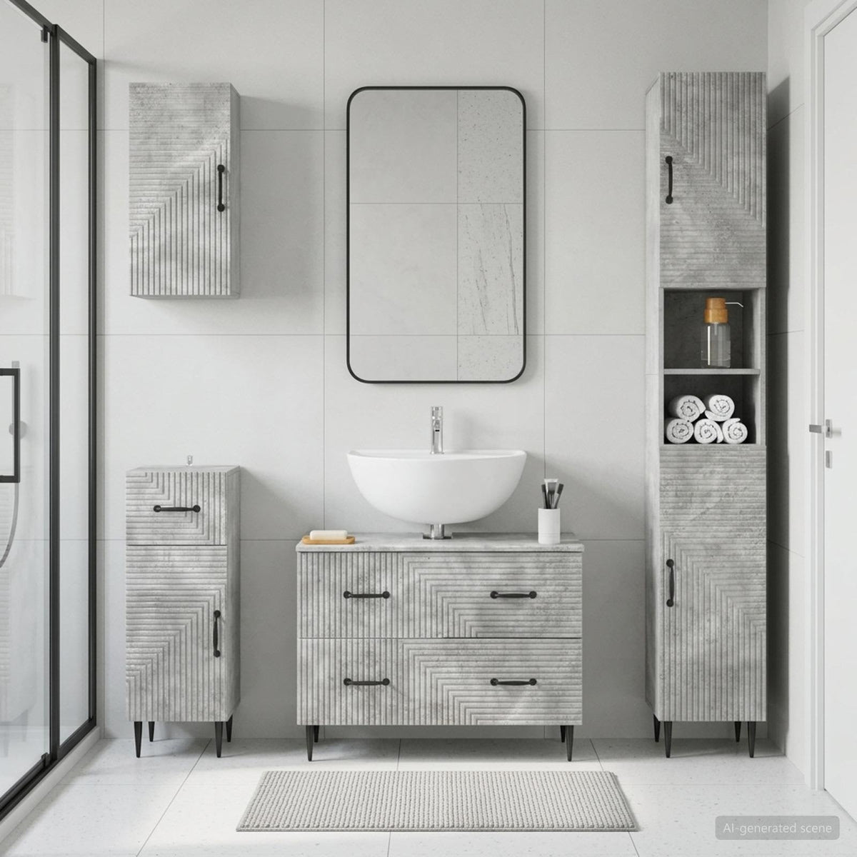 vidaXL 4 Piece Bathroom Cabinet Set HAARLEM Concrete Grey 1