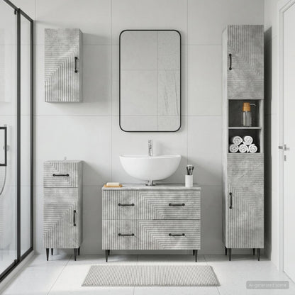 vidaXL 4 Piece Bathroom Cabinet Set HAARLEM Concrete Grey 1