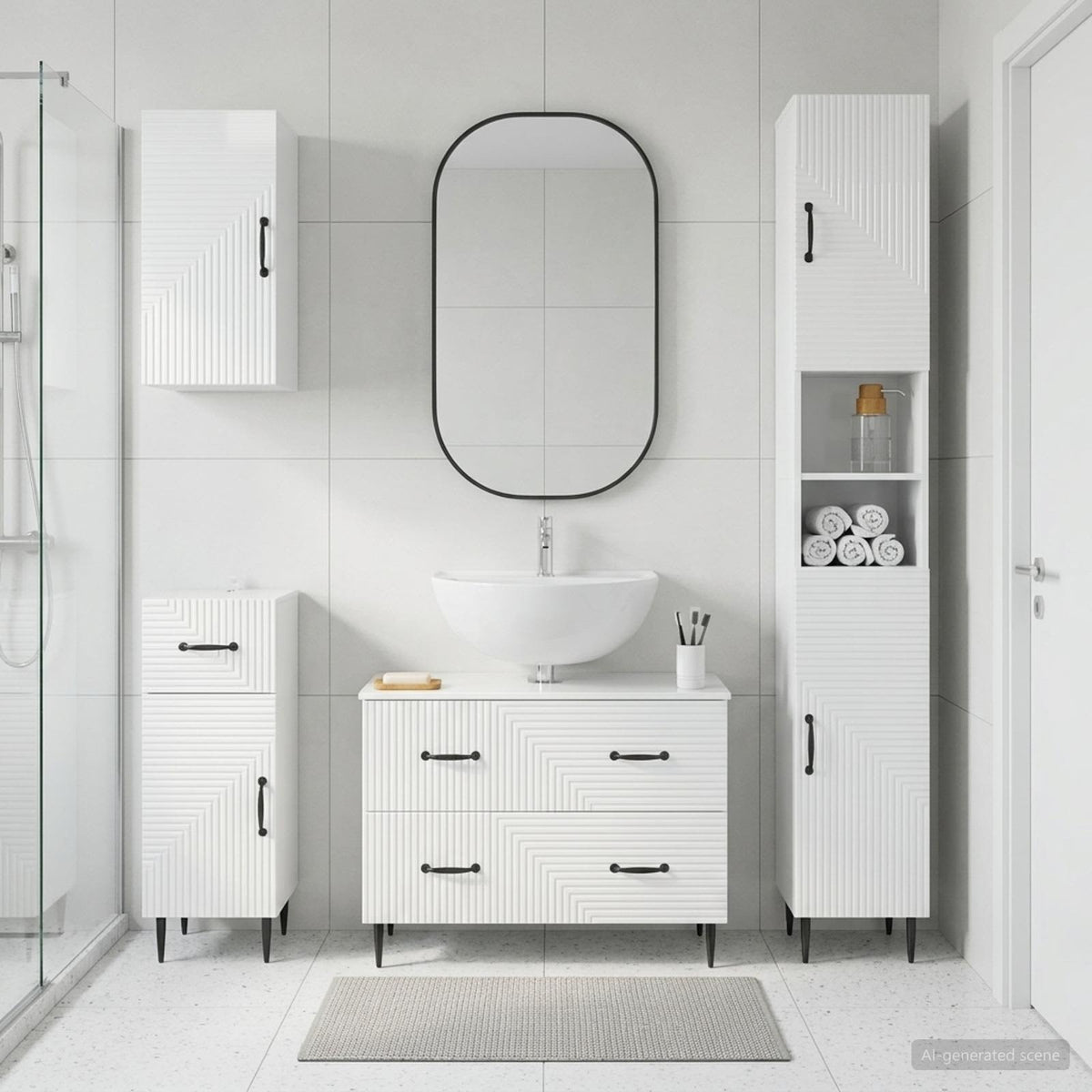 vidaXL 4 Piece Bathroom Cabinet Set HAARLEM High Gloss White 1