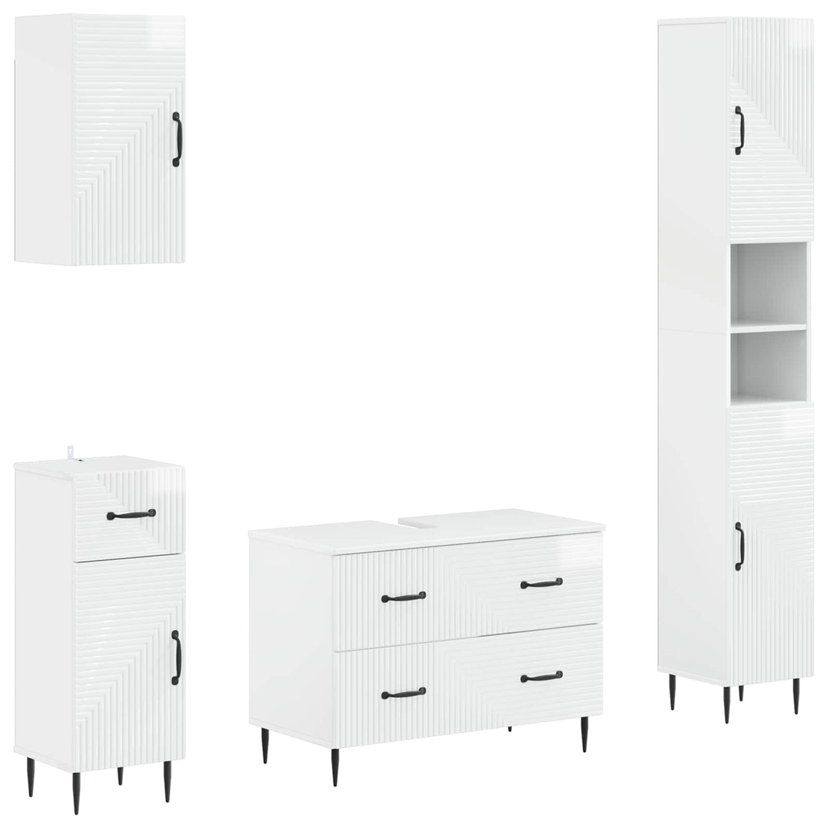 4 Piece Bathroom Cabinet Set EDE High gloss white Two-way stripes
