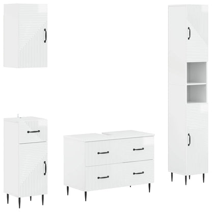 4 Piece Bathroom Cabinet Set EDE High gloss white Two-way stripes